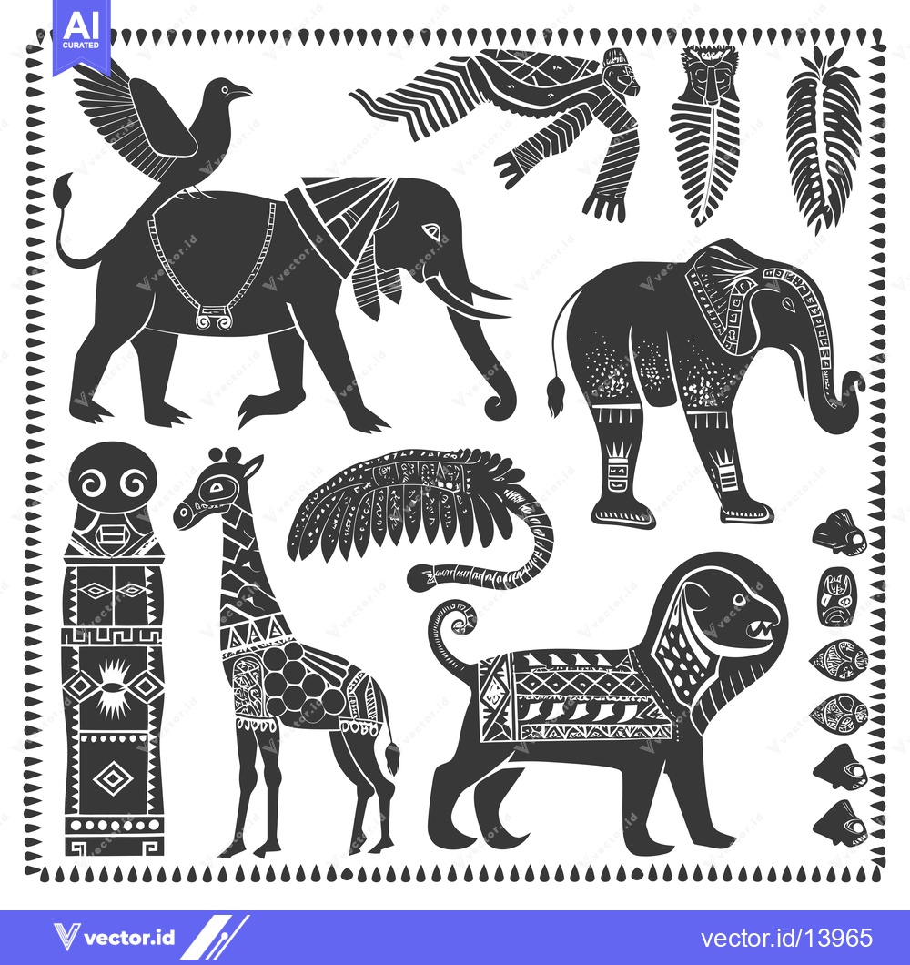 Premium Vector of A Collection of Stylized African Wildlife Illustrations