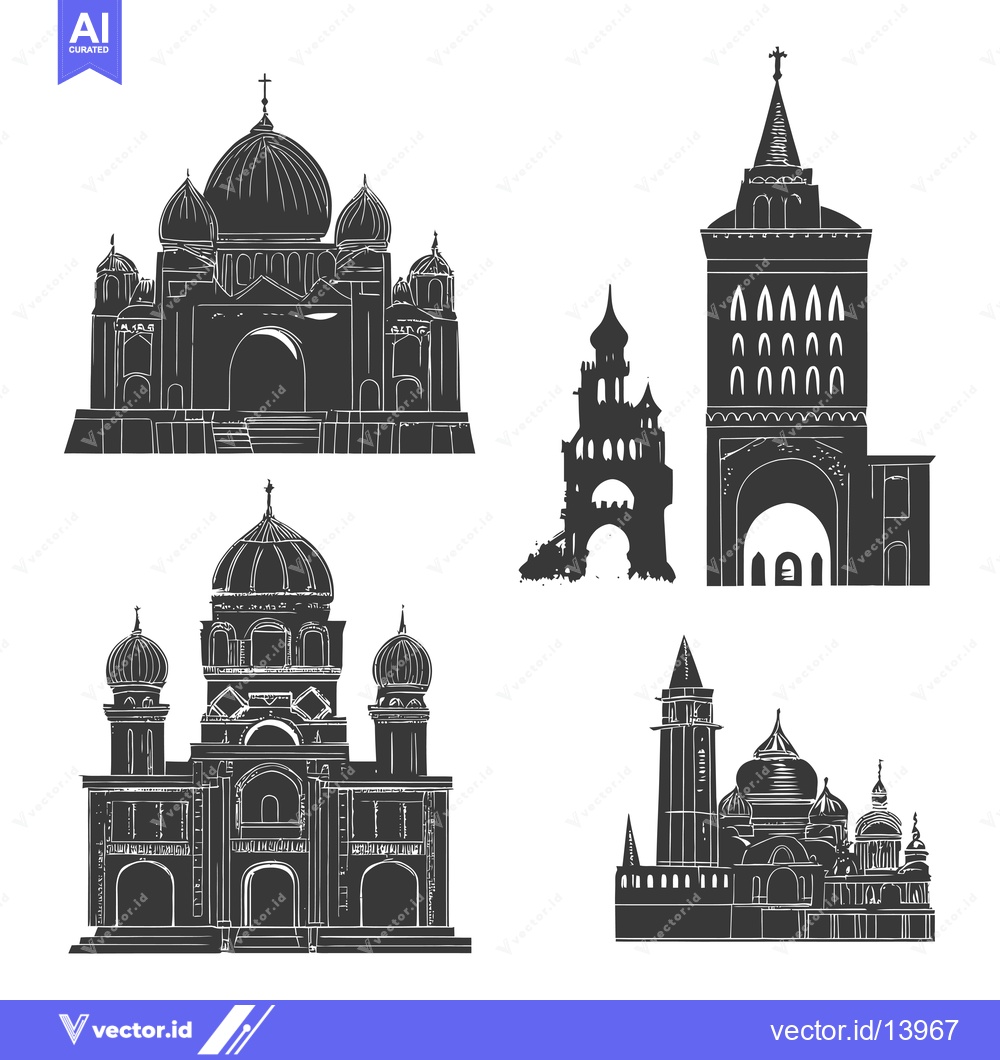 Premium Vector dari A Collection of Stylized Architectural Silhouettes