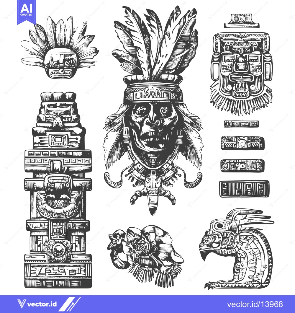 Premium Vector of A Collection of Stylized Aztec Art Motifs