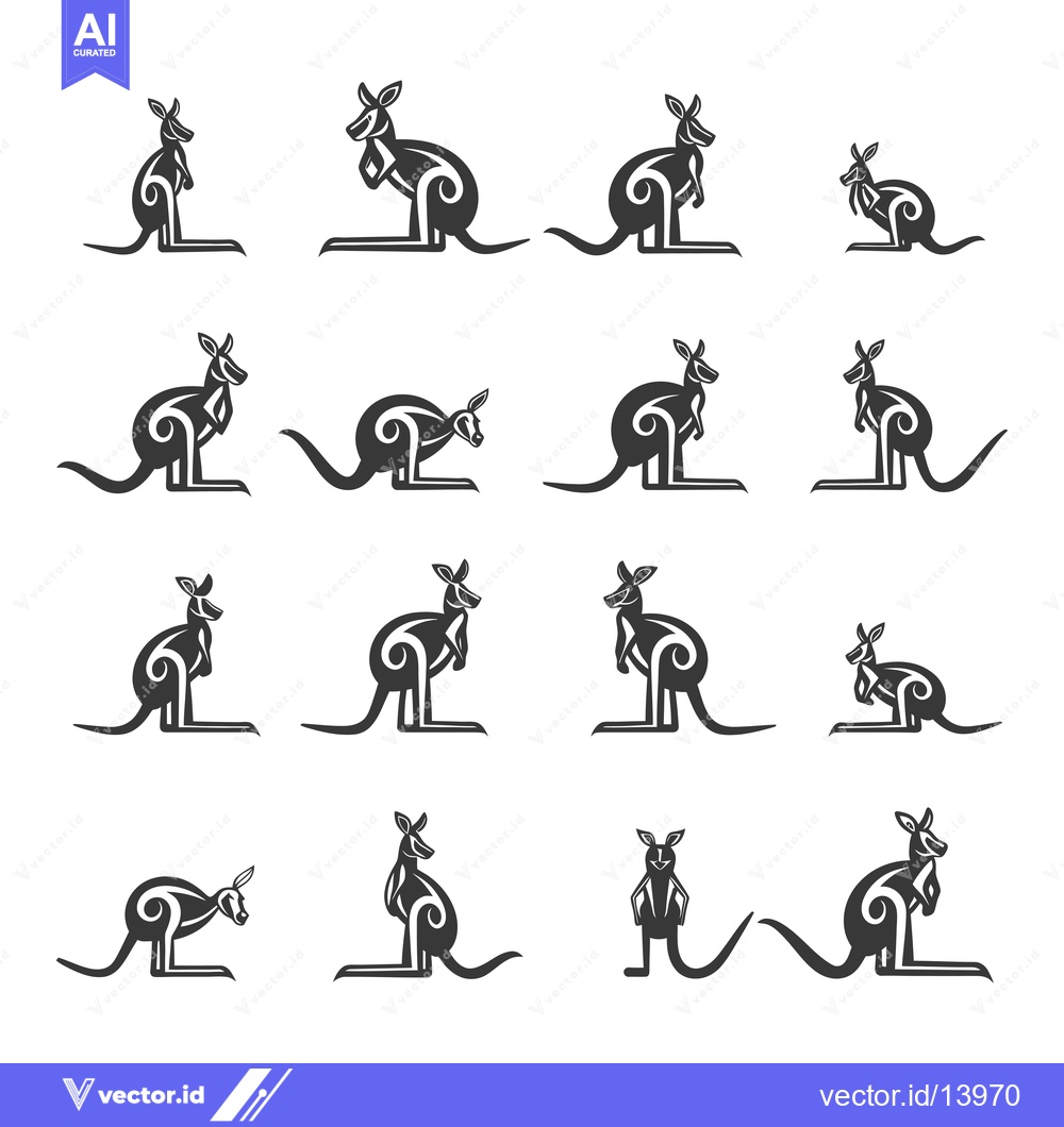 Premium Vector dari A Collection of Stylized Black and White Kangaroo Silhouettes