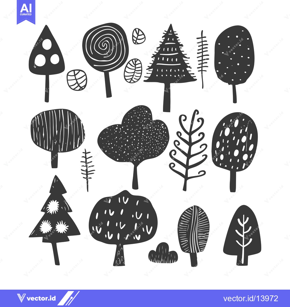 Premium Vector of A Collection of Stylized Black and White Trees