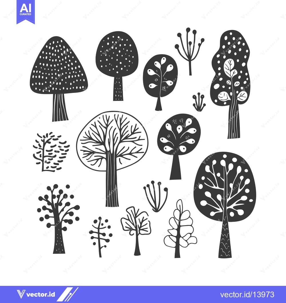 Premium Vector dari A Collection of Stylized Black and White Trees