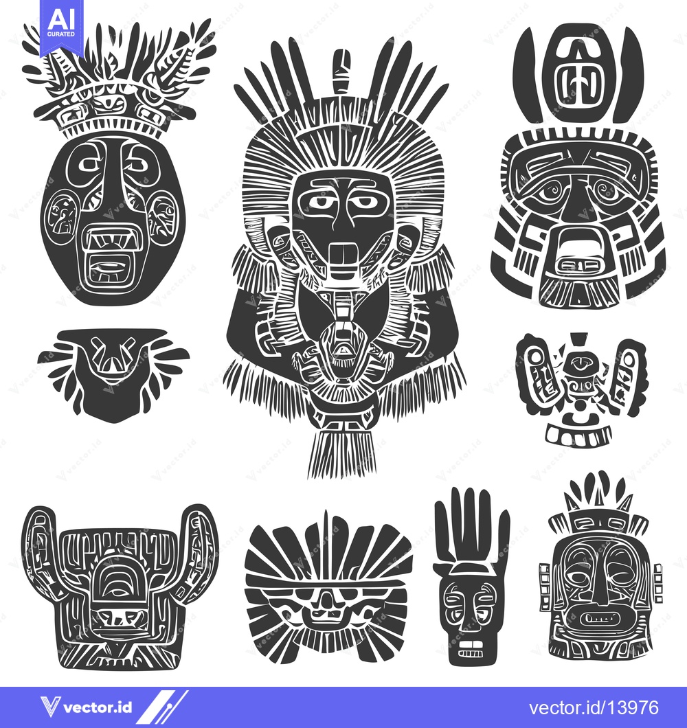 Premium Vector dari A Collection of Stylized Black and White Tribal Masks