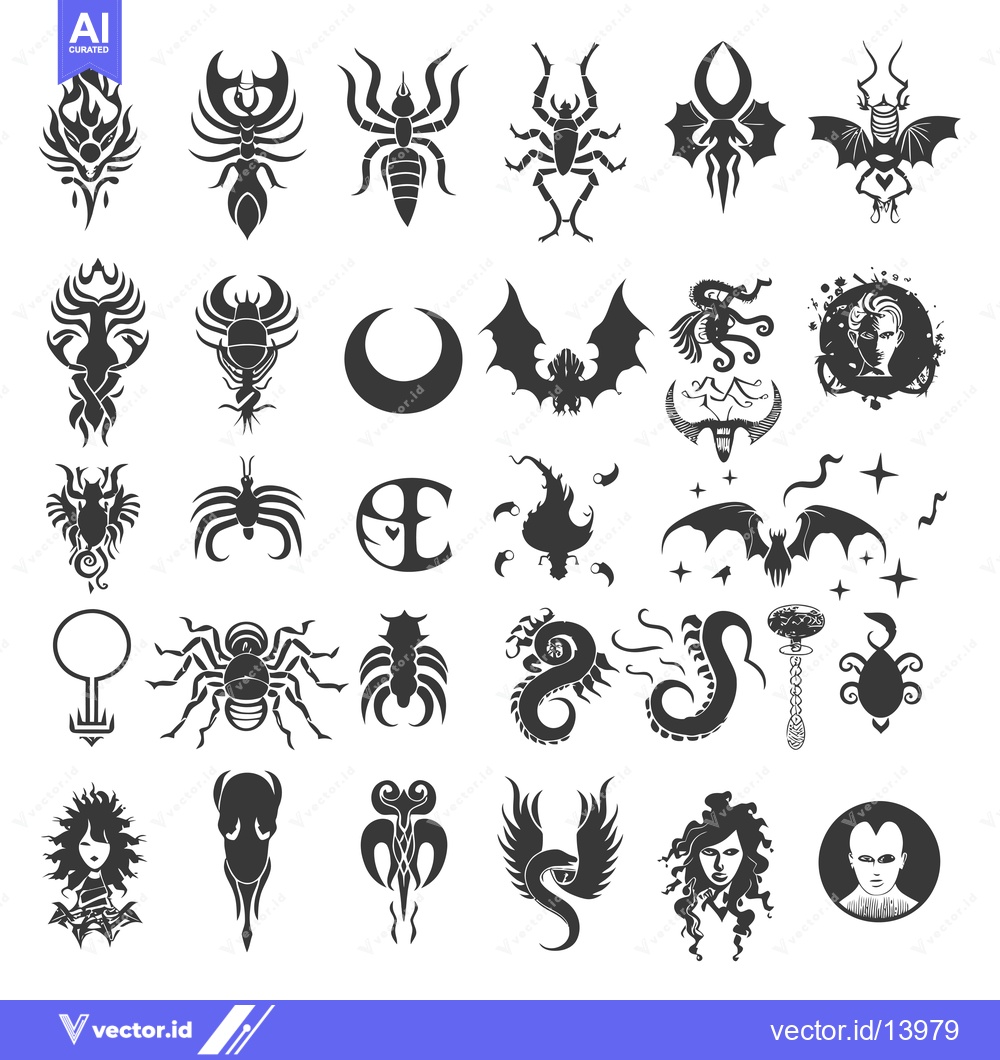 Premium Vector of A Collection of Stylized Creatures and Abstract Shapes