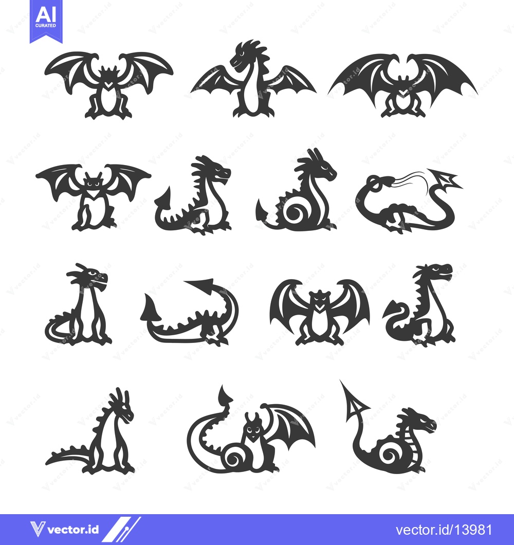 Premium Vector of A Collection of Stylized Dragon Silhouettes