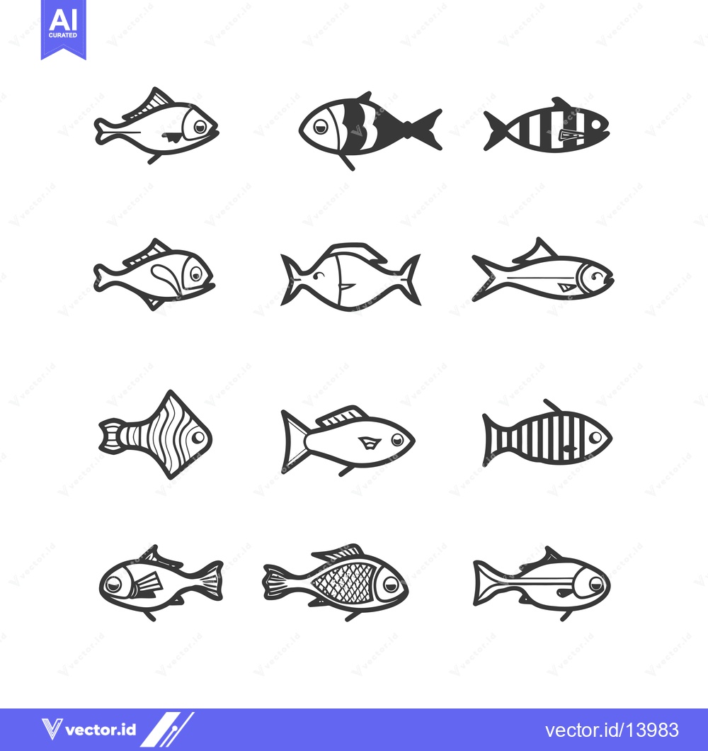 Premium Vector of A Collection of Stylized Fish Icons in Black and White
