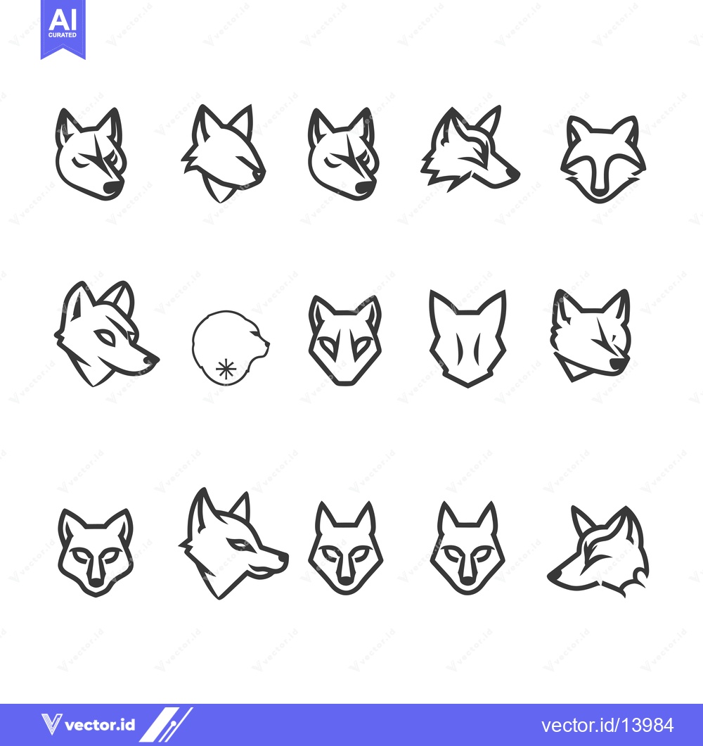 Premium Vector dari A Collection of Stylized Fox Head Line Art Designs