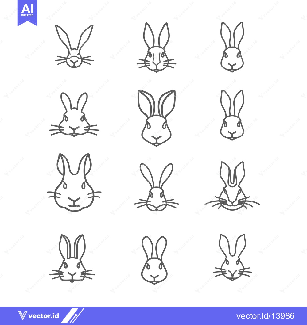Premium Vector dari A Collection of Stylized Line Drawings of Rabbit Faces