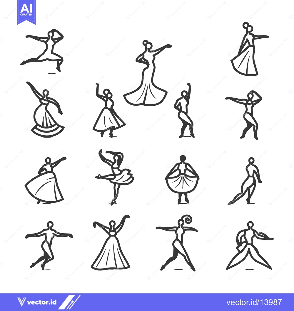 Premium Vector of A collection of stylized line drawings of women dancing.