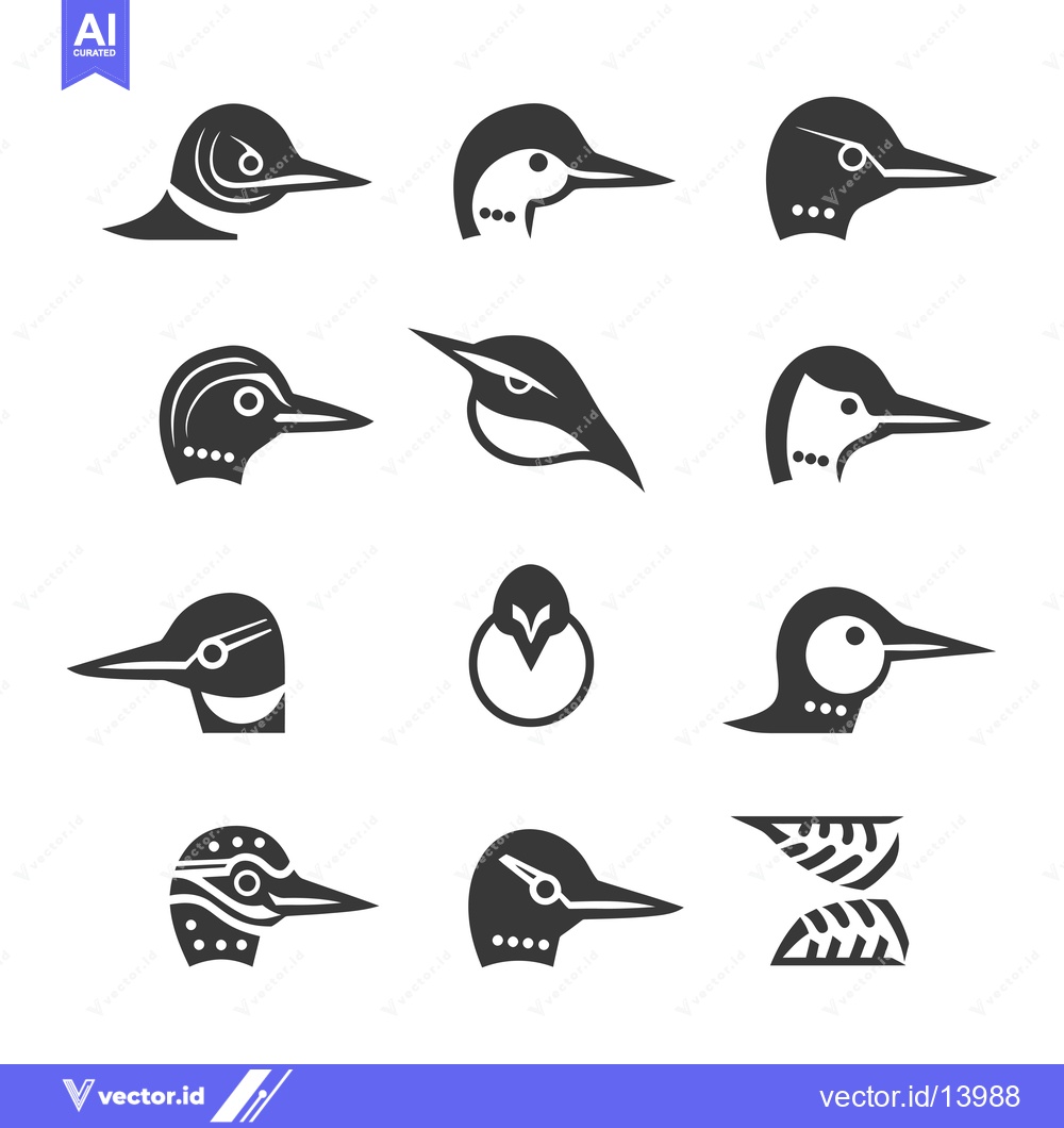 Premium Vector dari A Collection of Stylized Loon Bird Head Illustrations
