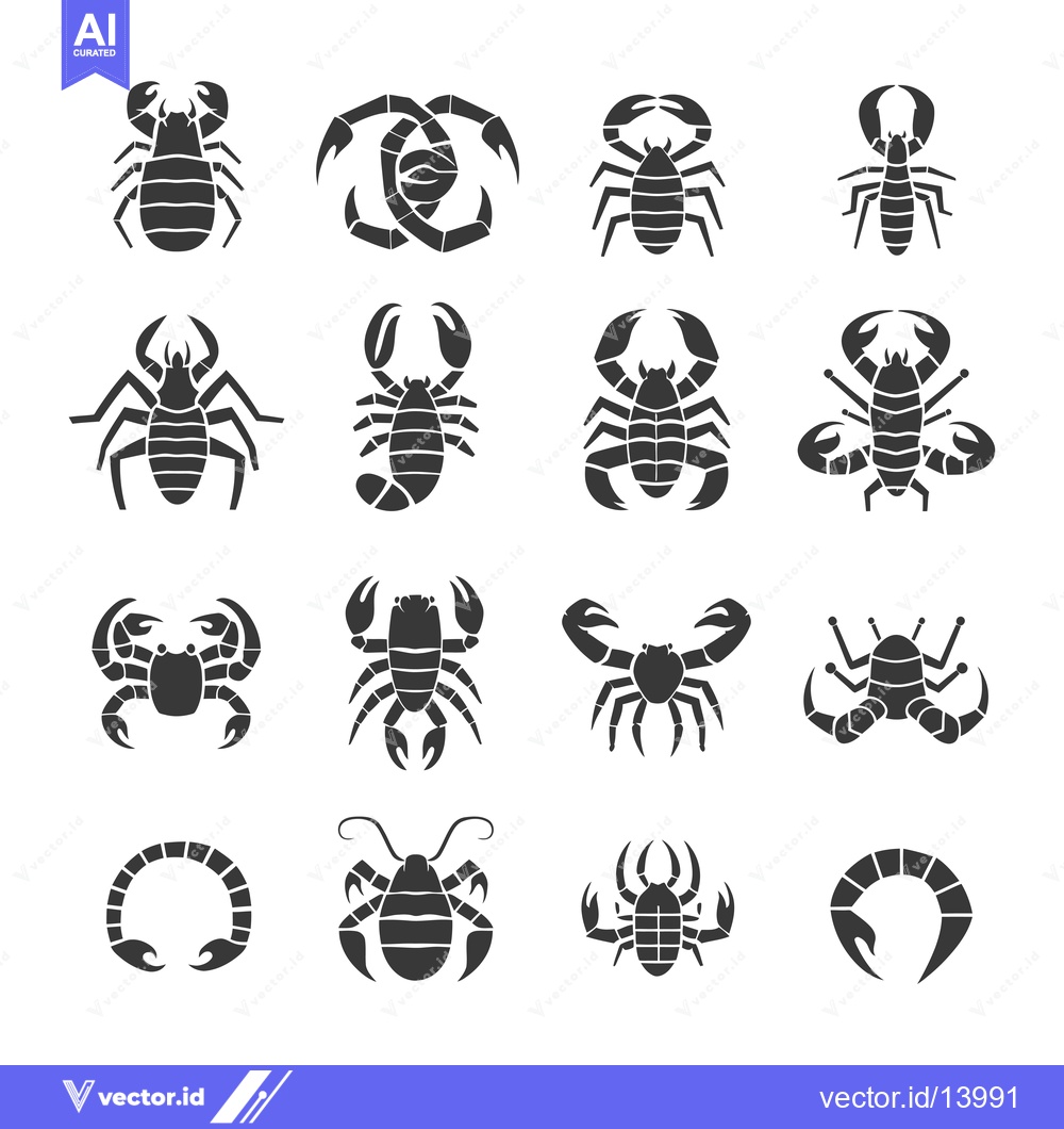 Premium Vector of A Collection of Stylized Scorpion and Crab Illustrations