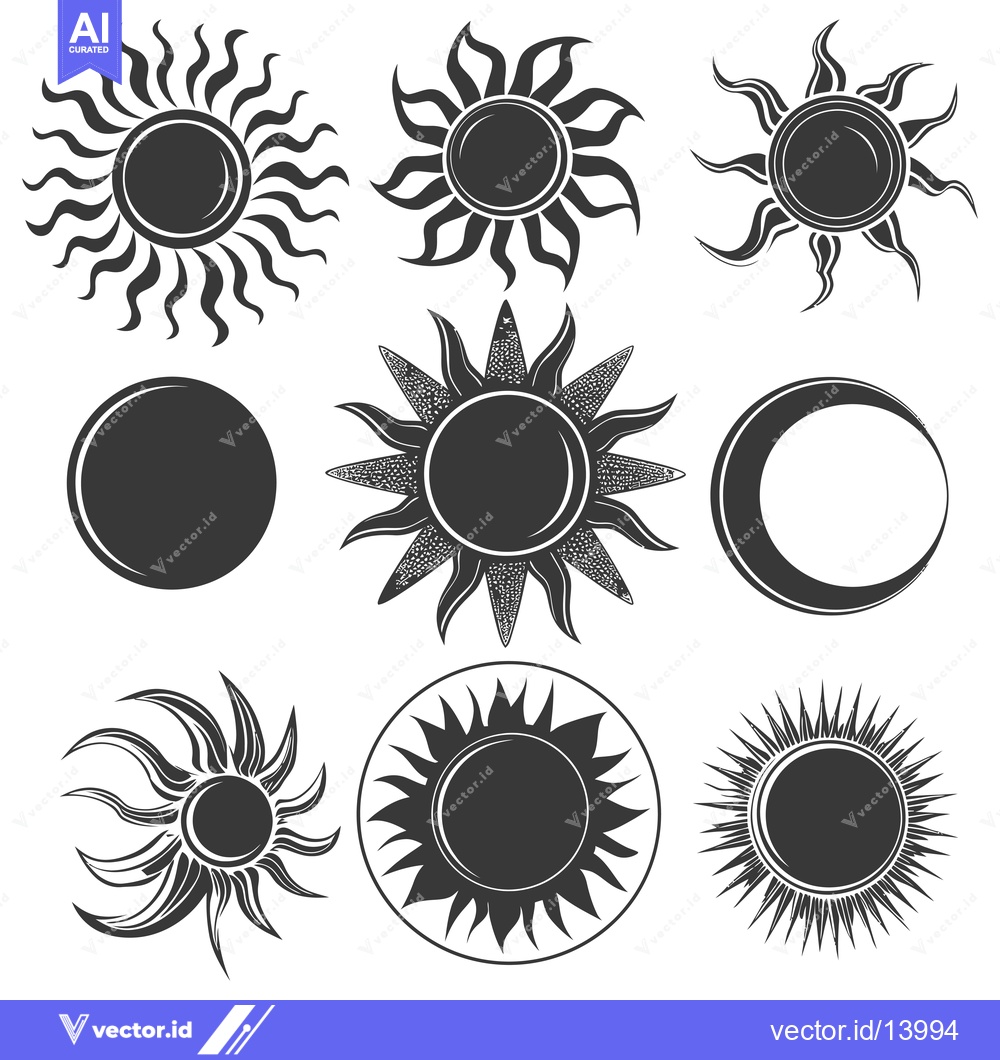 Premium Vector of A Collection of Stylized Sun and Moon Icons