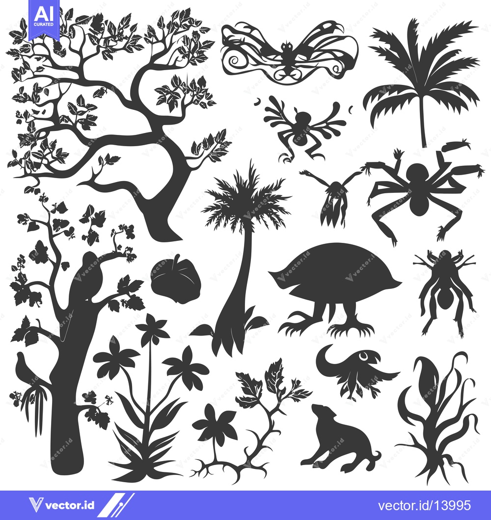 Premium Vector dari A Collection of Stylized Tree and Animal Silhouettes