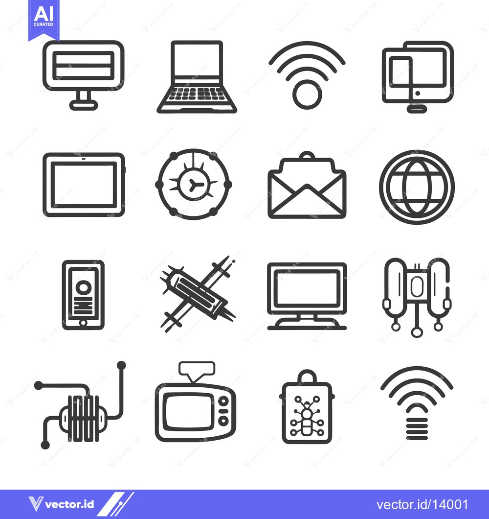 Premium Vector dari A Collection of Technology Related Icons, Including Computers, Mobile