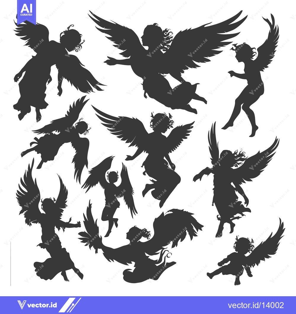 Premium Vector of A Collection of Ten Angel Silhouettes in Flight