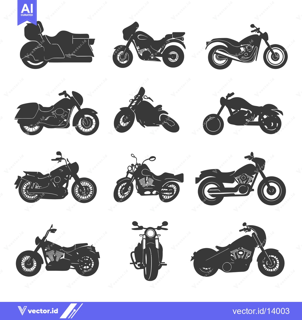 Premium Vector of A Collection of Ten Black and White Motorcycle Silhouettes
