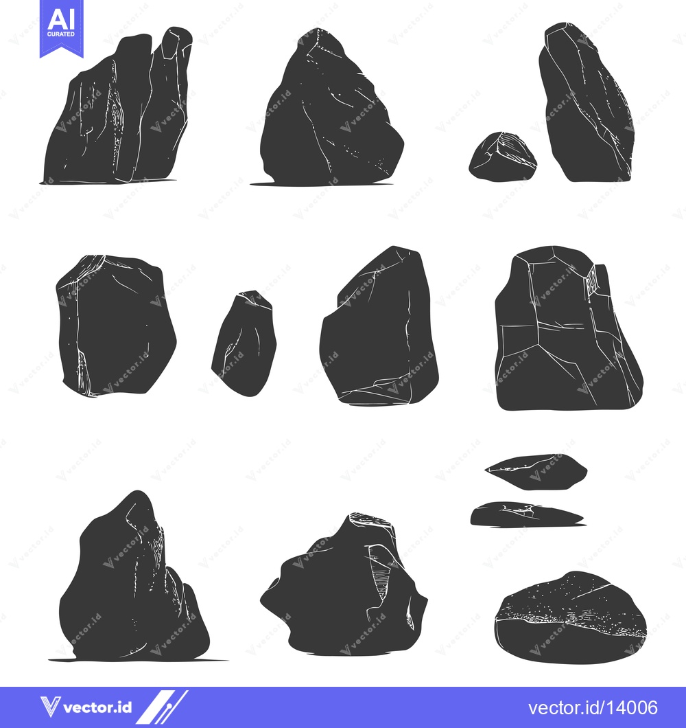 Premium Vector of A Collection of Ten Black and White Sketches of Rocks