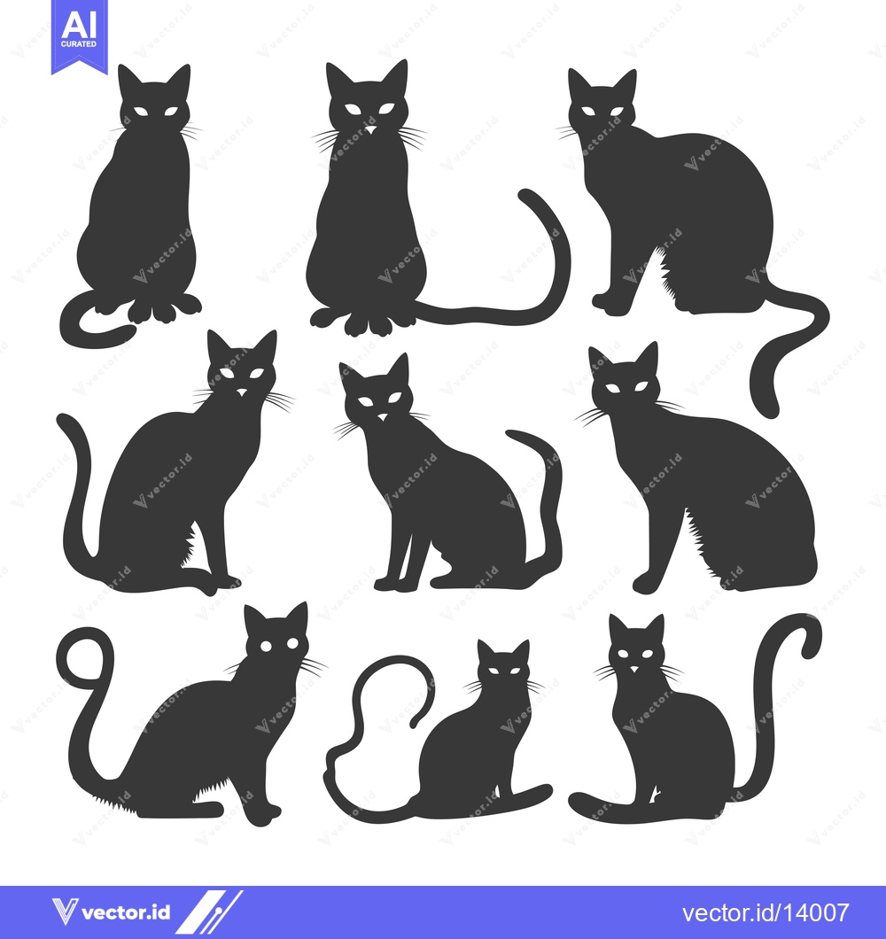Premium Vector dari A Collection of Ten Black Cat Silhouettes in Various Poses