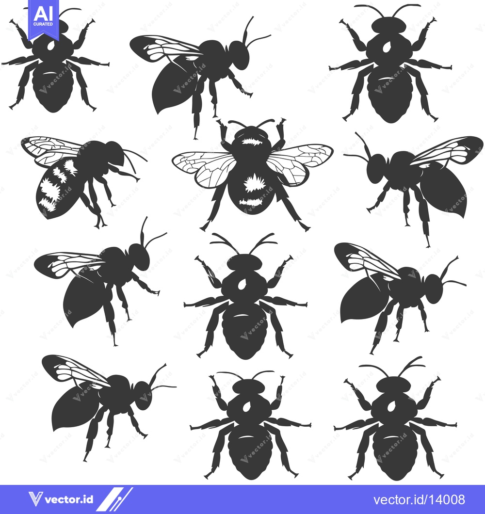 Premium Vector of A Collection of Ten Black Silhouettes of Honeybees