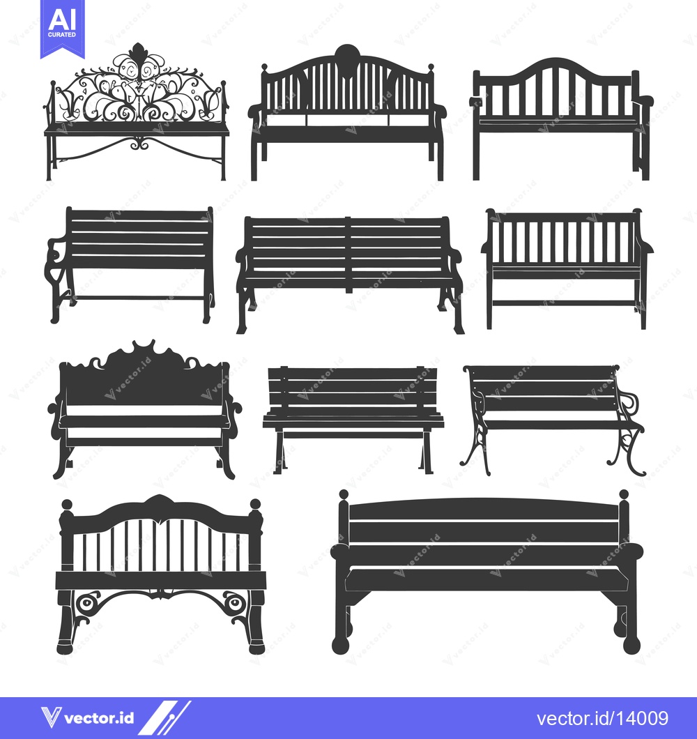 Premium Vector dari A Collection of Ten Different Styles of Park Benches