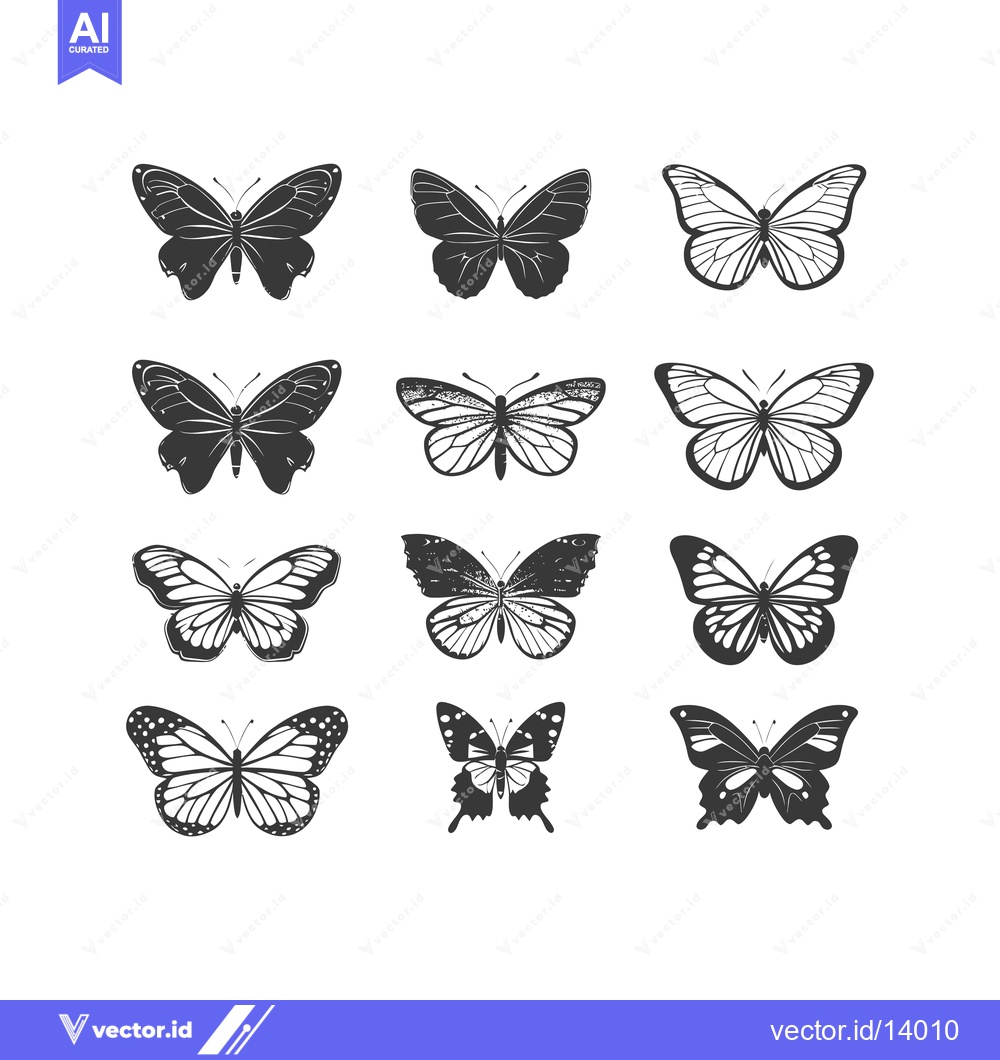 Premium Vector dari A Collection of Ten Distinctive Black Butterfly Silhouettes