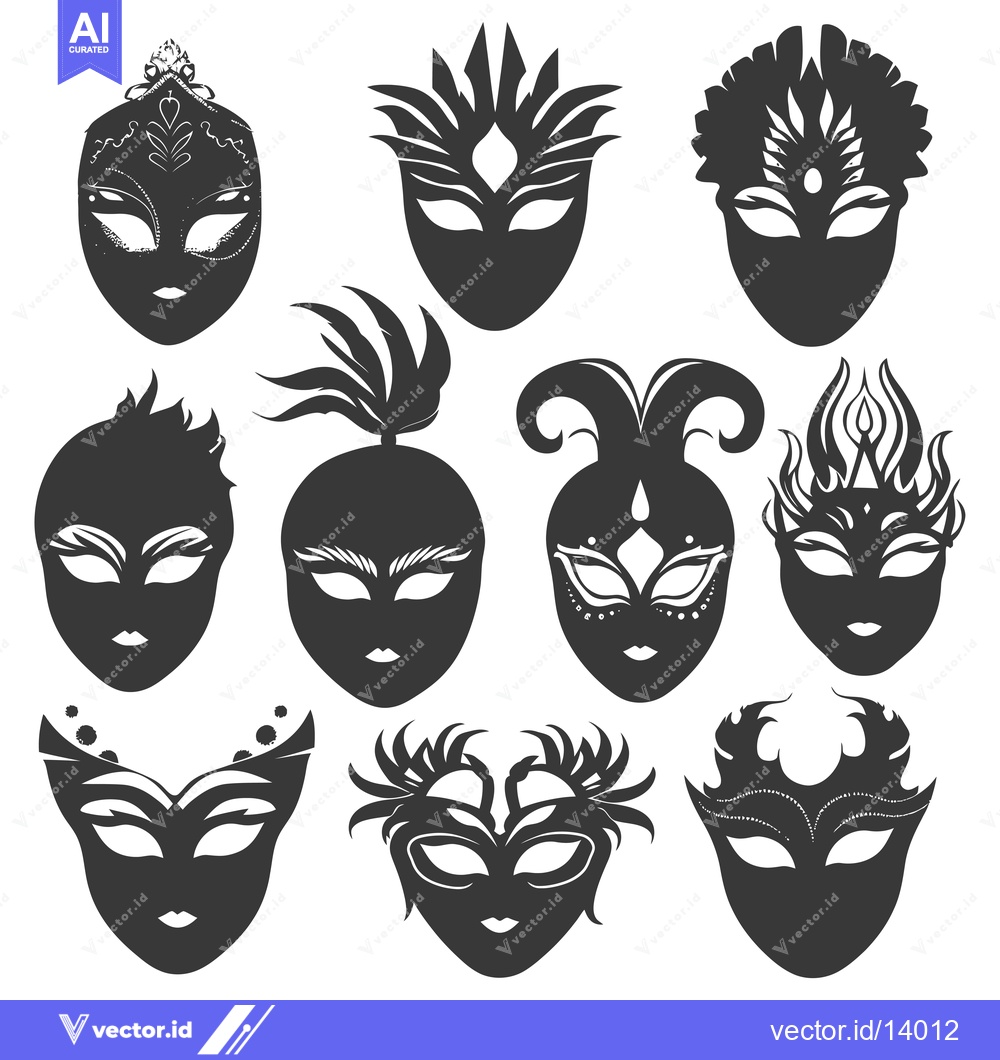 Premium Vector of A Collection of Ten Ornate Black and White Venetian Masks