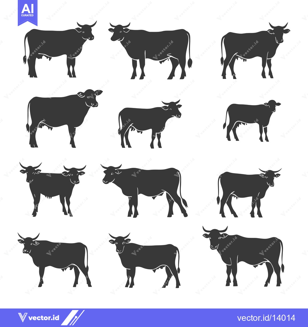 Premium Vector dari A Collection of Ten Silhouettes of Cows in Various Poses