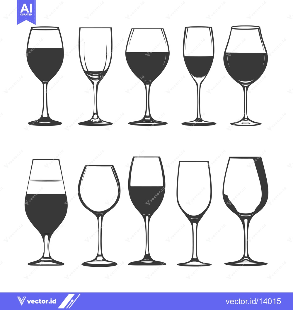 Premium Vector dari A Collection of Ten Wine Glasses in Various Shapes and Styles