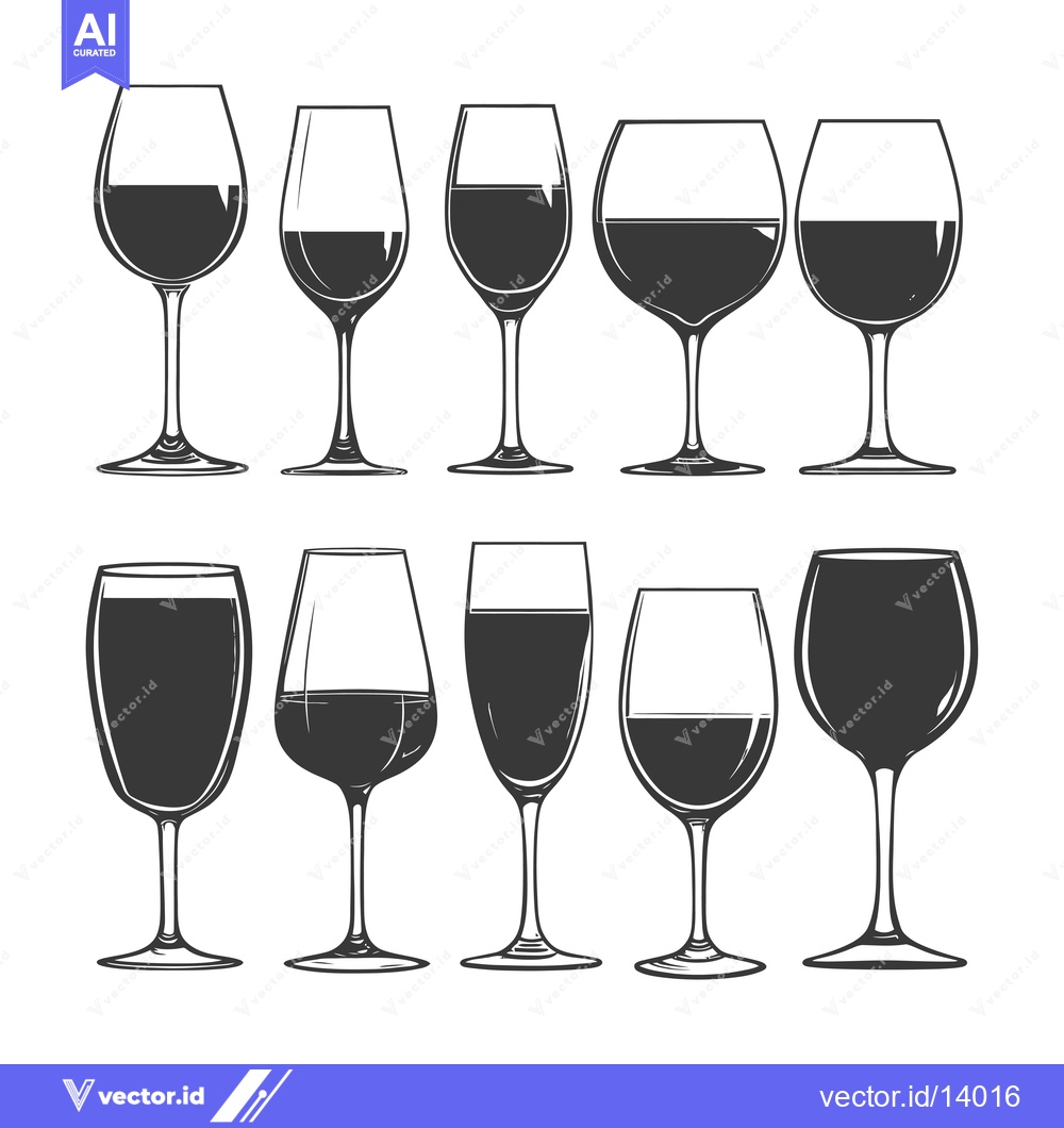 Premium Vector dari A Collection of Ten Wine Glasses in Various Styles and Shapes