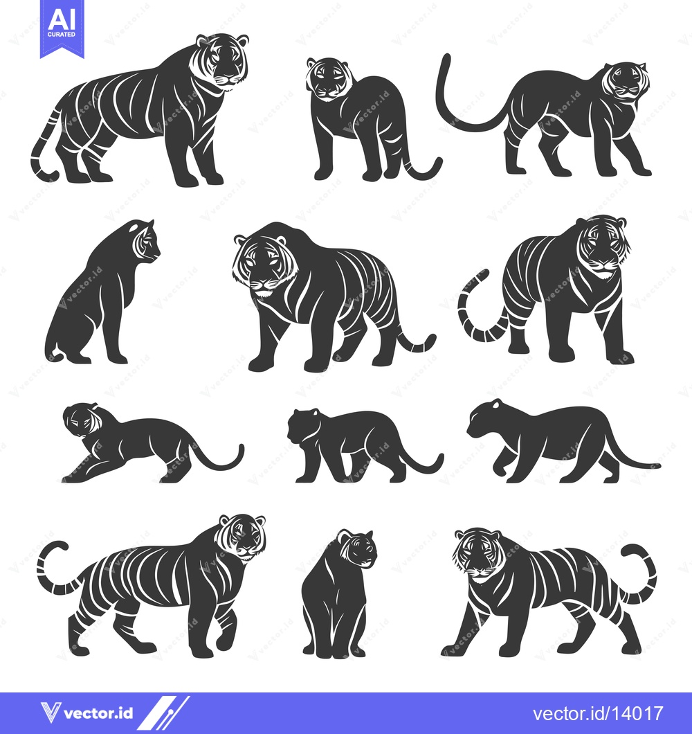 Premium Vector dari A Collection of Tiger Silhouettes in Various Poses