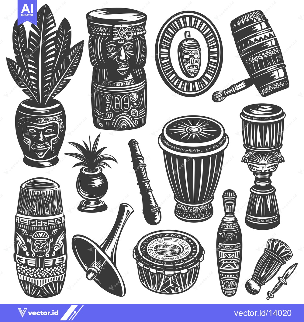 Premium Vector of A Collection of Traditional African Musical Instruments and Artifacts