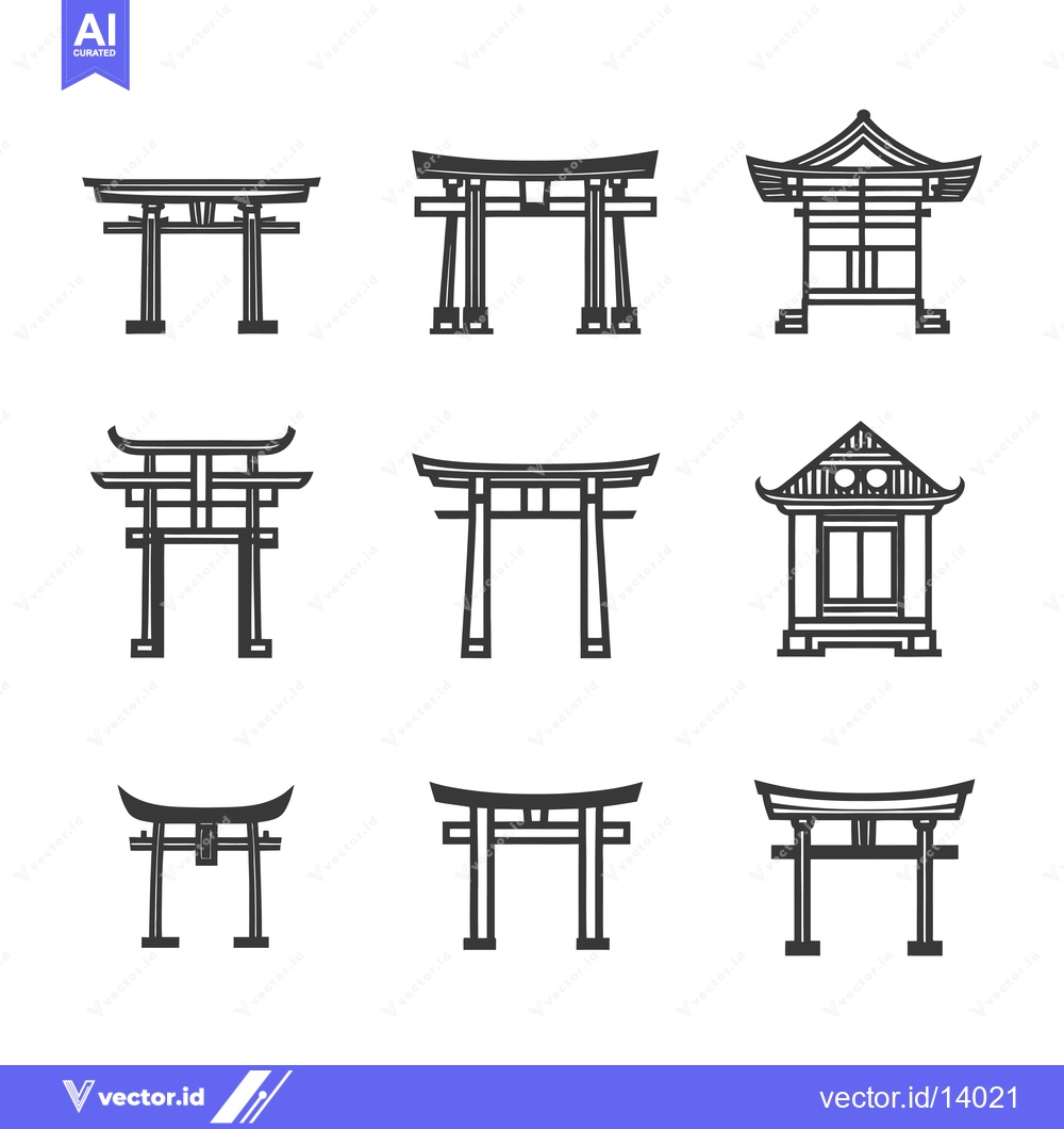 Premium Vector dari A Collection of Traditional Japanese Torii Gates and Structures