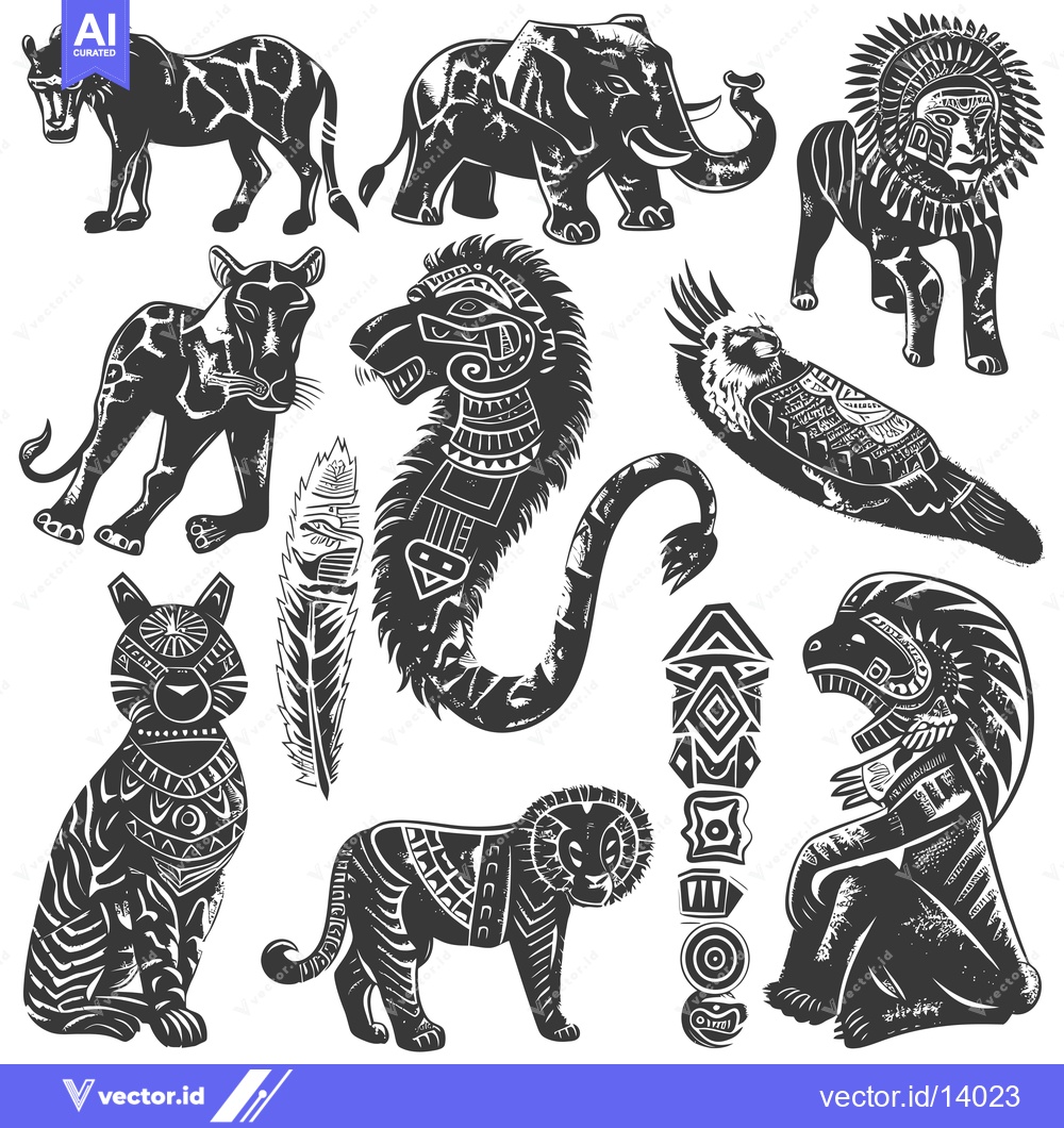 Premium Vector dari A Collection of Tribal Animal Illustrations in Black and White
