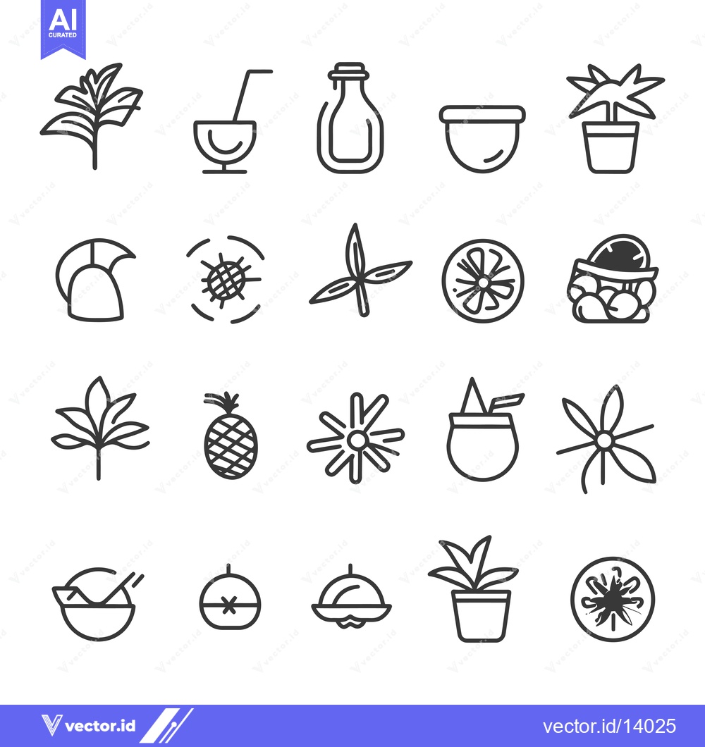 Premium Vector of A Collection of Tropical-Themed Line Icons