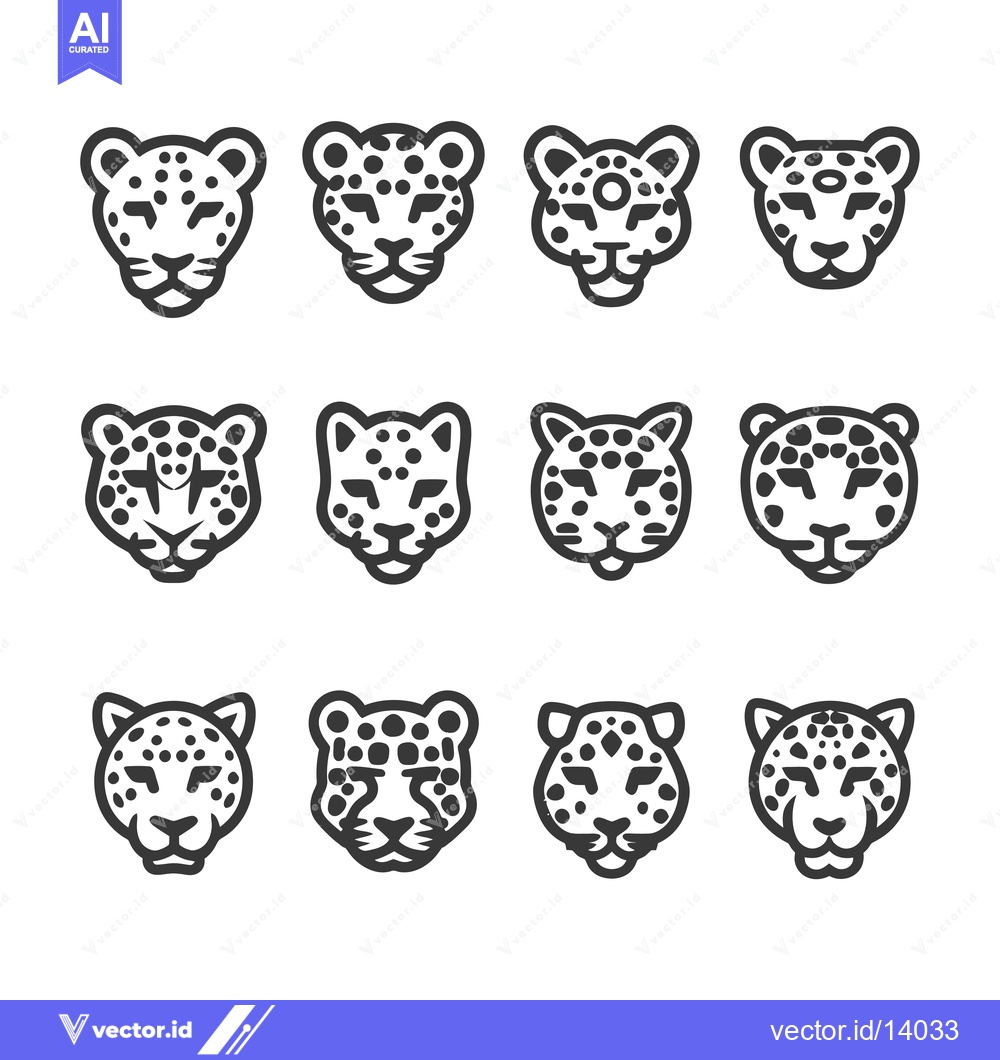 Premium Vector dari A Collection of Twelve Black and White Leopard Face Icons