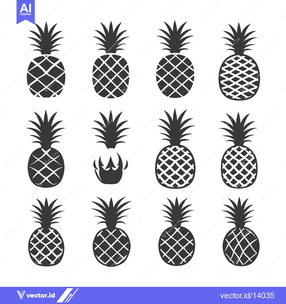 Premium Vector dari A Collection of Twelve Black and White Pineapple Silhouettes