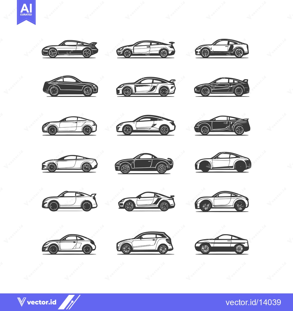 Premium Vector of A collection of twelve black and white silhouettes of sports cars
