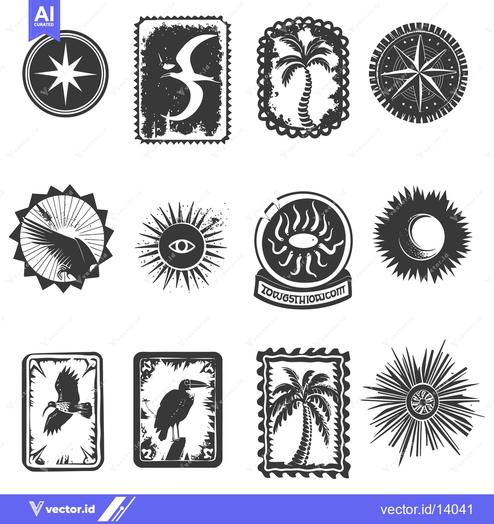 Premium Vector dari A Collection of Twelve Black and White Vintage Style Illustrations