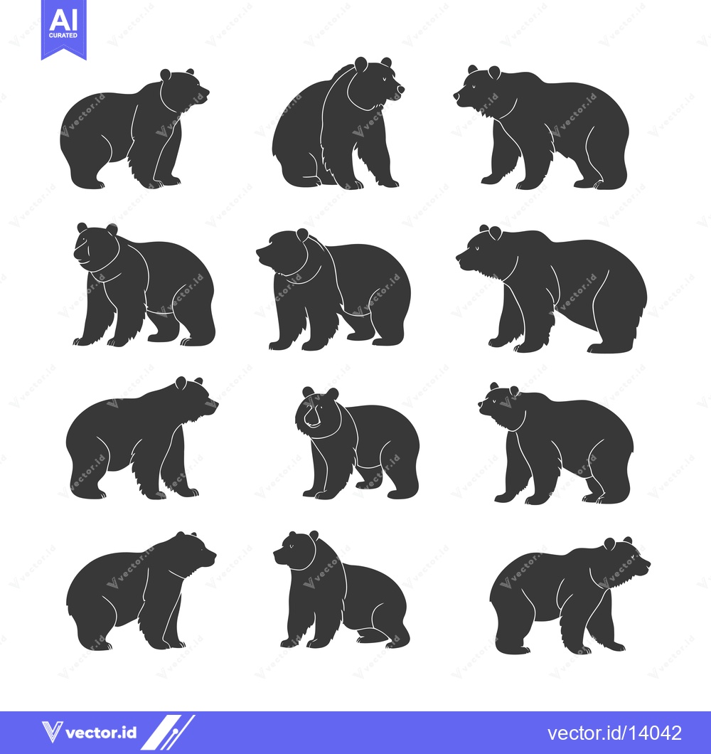 Premium Vector of A Collection of Twelve Black Bear Silhouettes in Various Poses