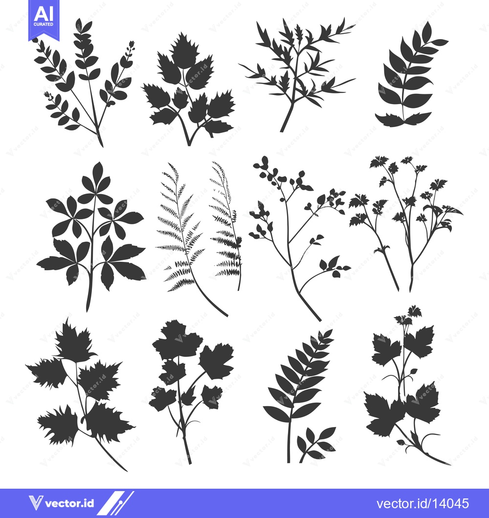 Premium Vector of A Collection of Twelve Black Silhouettes of Different Leaf Shapes