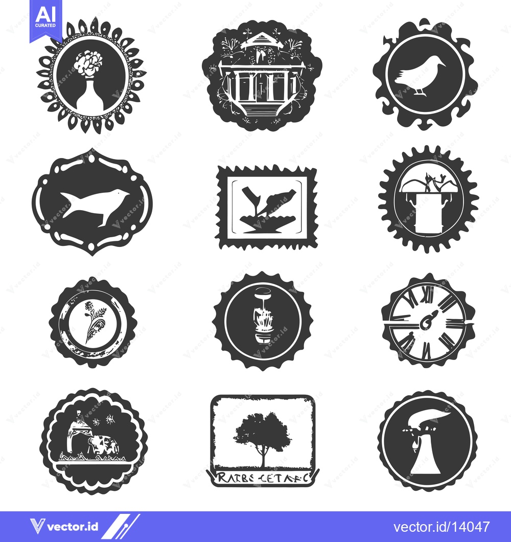 Premium Vector of A Collection of Twelve Circular and Square Icons Featuring Nature-Insp