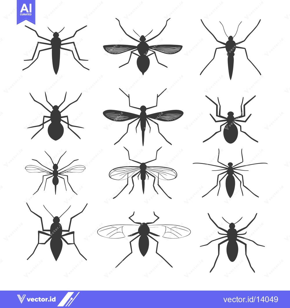 Premium Vector dari A Collection of Twelve Detailed Silhouettes of Mosquitoes