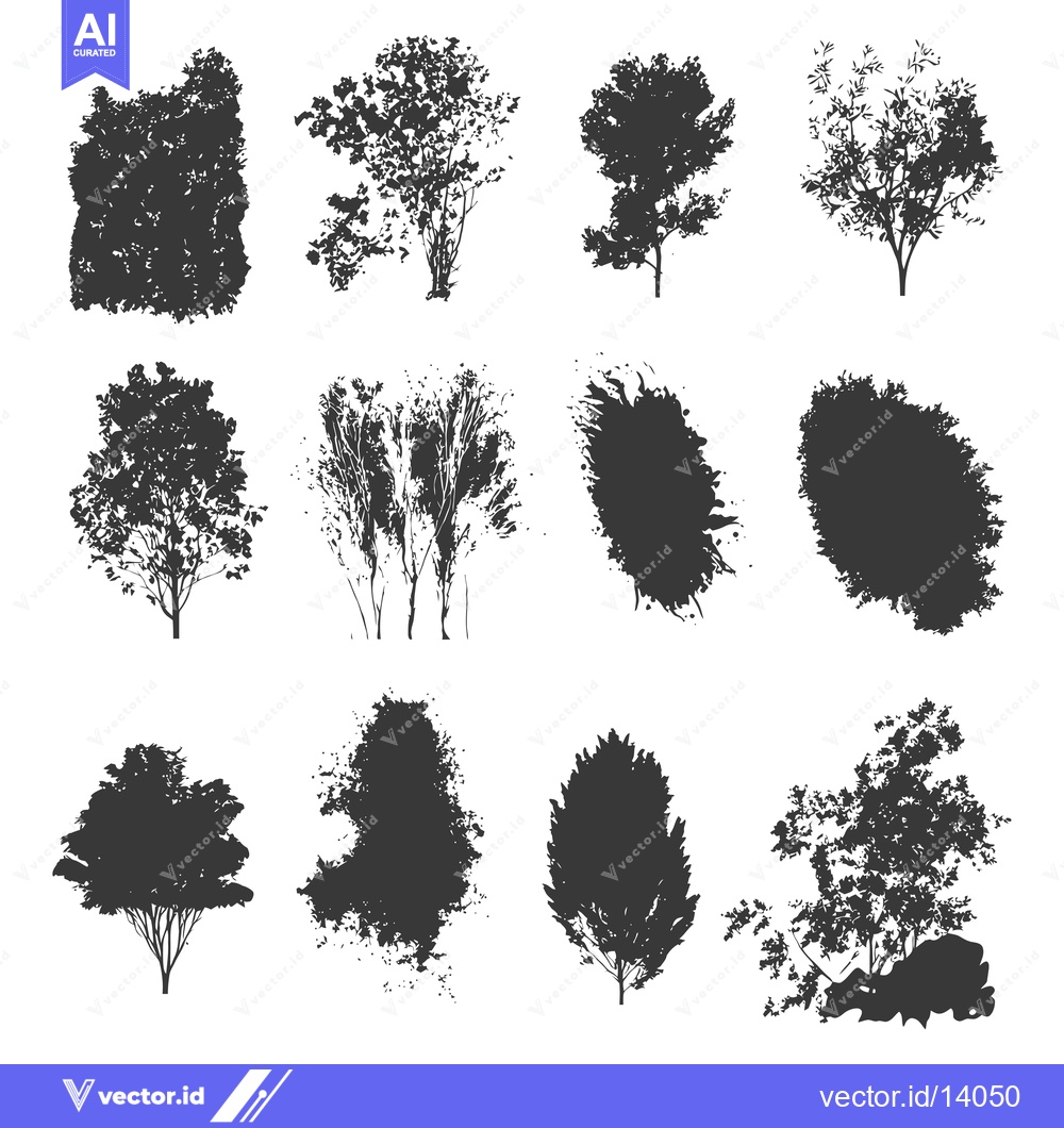 Premium Vector dari A Collection of Twelve Detailed Tree Silhouettes