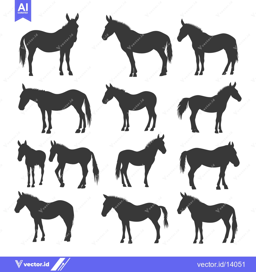 Premium Vector dari A Collection of Twelve Donkey Silhouettes in Various Poses