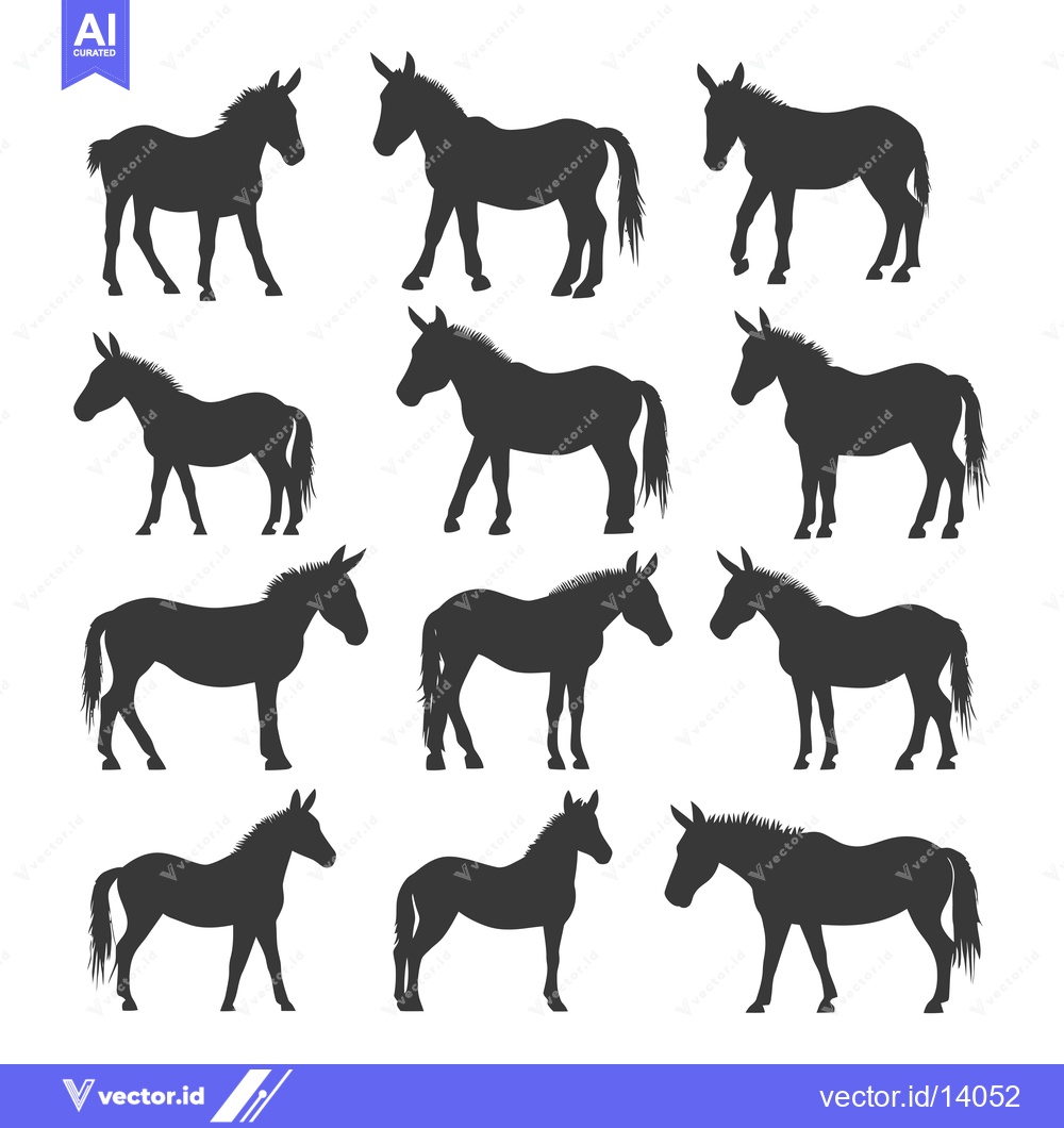 Premium Vector dari A Collection of Twelve Donkey Silhouettes in Various Poses