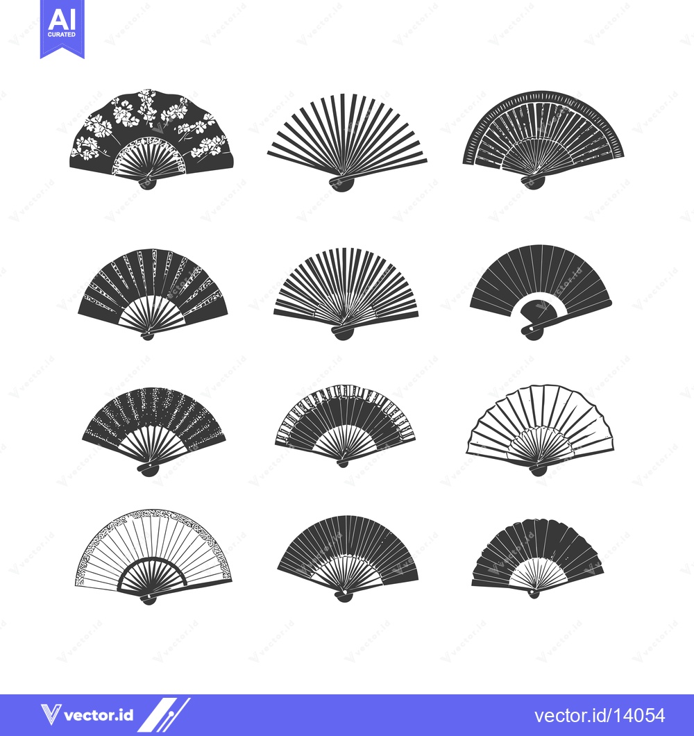 Premium Vector dari A Collection of Twelve Hand-Drawn Black and White Folding Fans