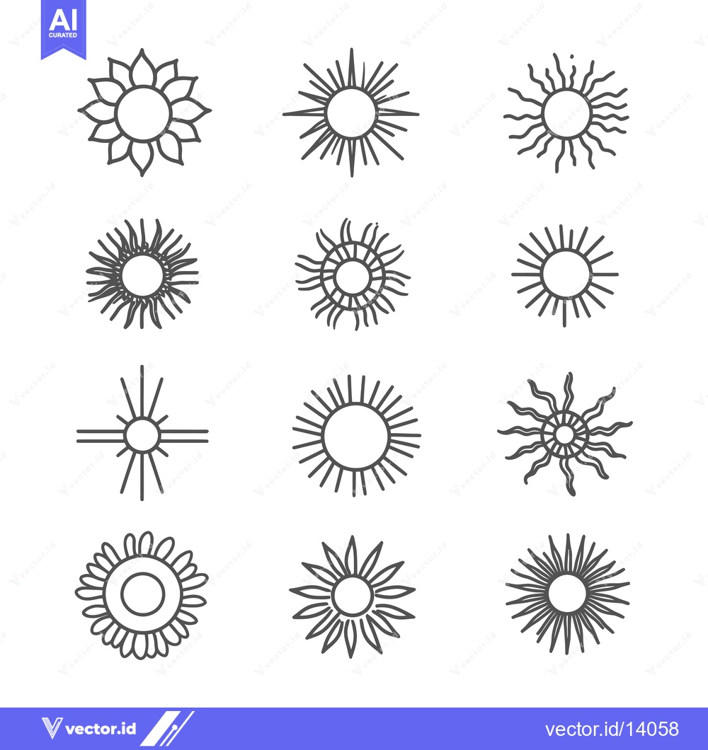 Premium Vector of A Collection of Twelve Hand-Drawn Sun Icons