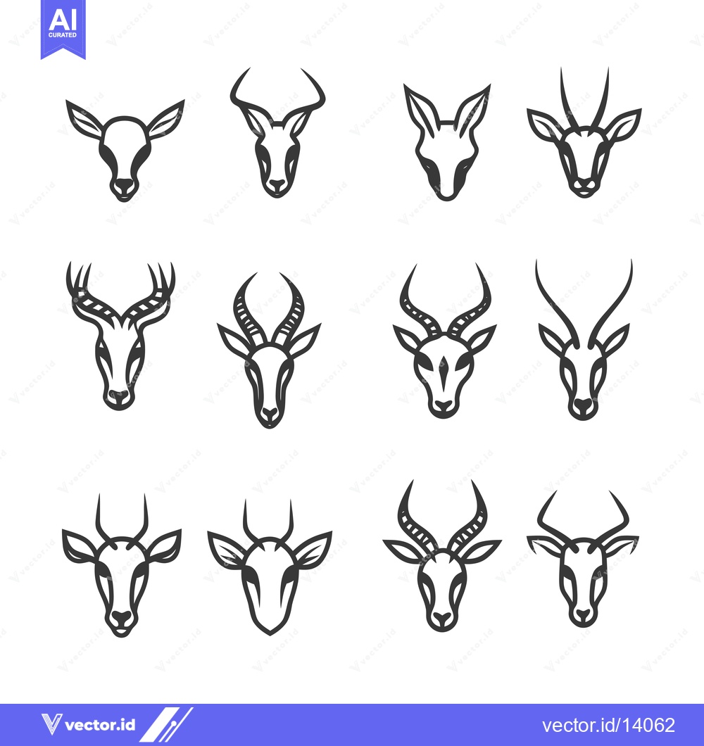 Premium Vector dari A Collection of Twelve Line Drawings of Antelope Heads