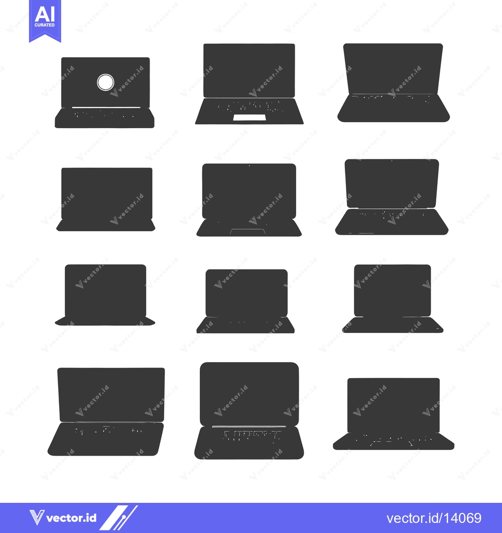 Premium Vector of A Collection of Twelve Silhouettes of Laptops