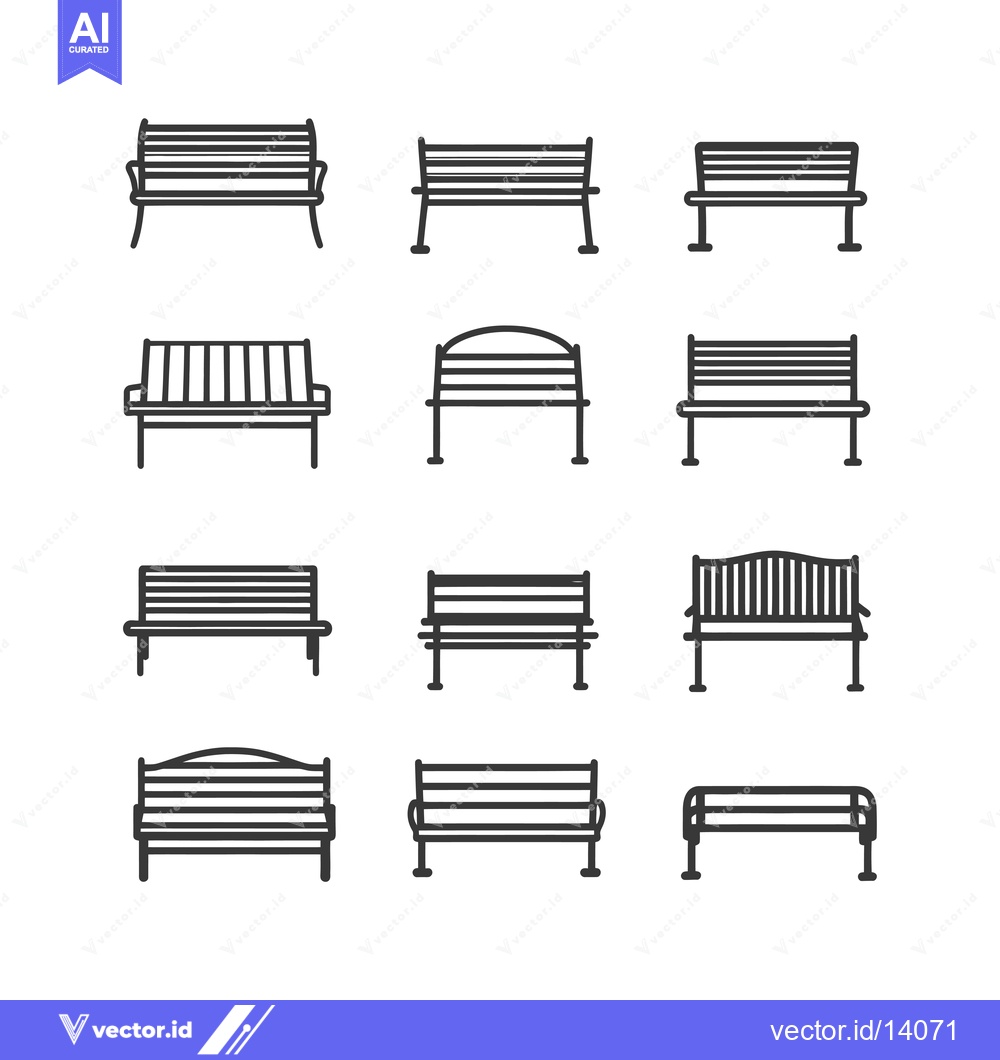 Premium Vector dari A Collection of Twelve Simple Black and White Bench Line Drawings